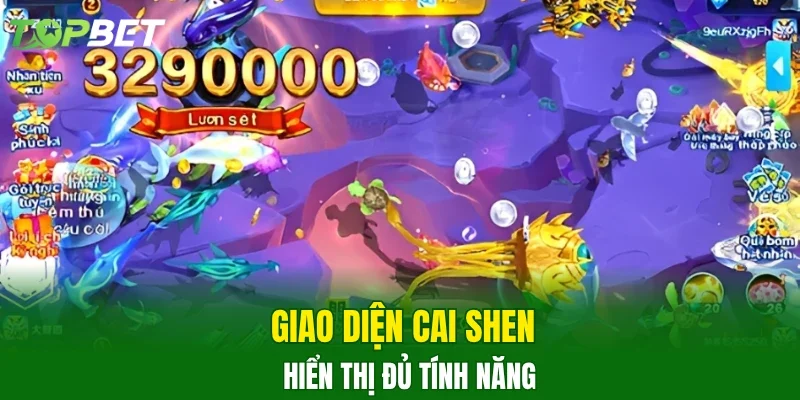 Giao diện Cai Shen Fishing hiển thị đủ tính năng