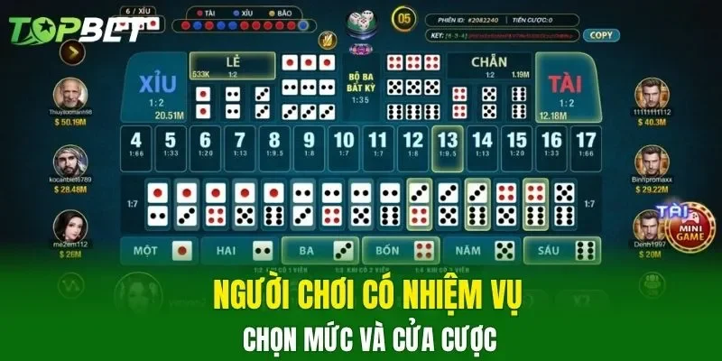 Người chơi có nhiệm vụ chọn mức và cửa cược